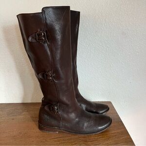 Frye Paige buckle tall brown riding boots size 8.5 B